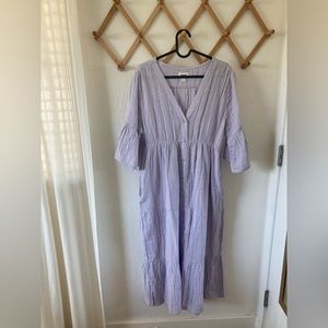 PACT organic cotton coastal midi dress, new, lavender gauze